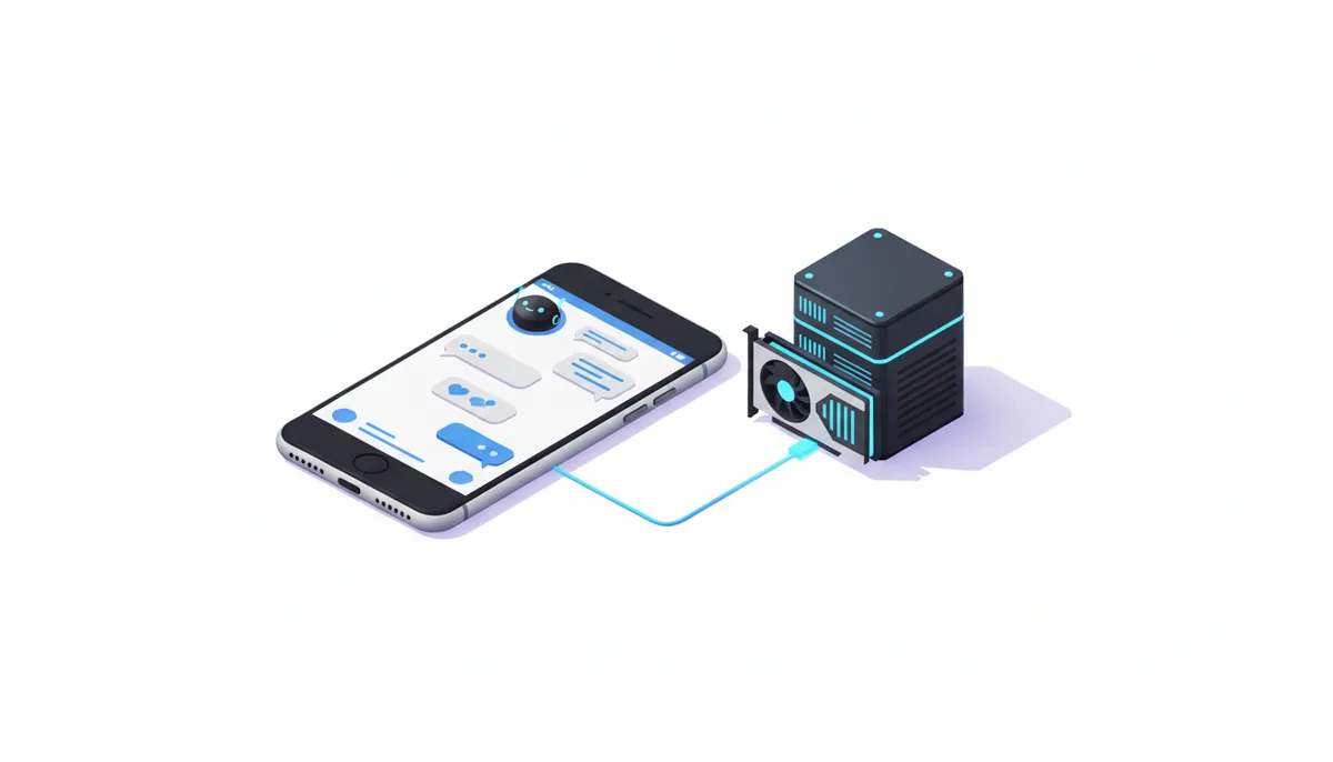Смартфон с чатом и аватаром робота, подключённый к серверу с видеокартой — Telegram-бот на своей нейросети