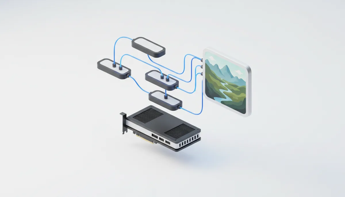 Граф узлов ComfyUI над видеокартой выдаёт готовое изображение